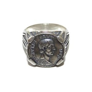 Mens Sterling Silver Ring Signet Coin Brutus Julius Caesar Et tu, Brute?